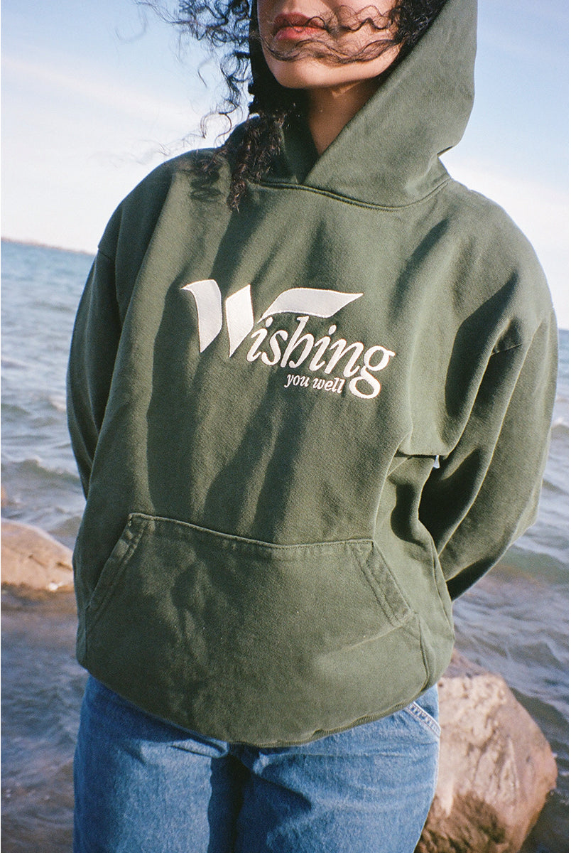 WYW EMBROIDERED LOGO PULLOVER HOODIE (IVY GREEN/GARMENT DYED)