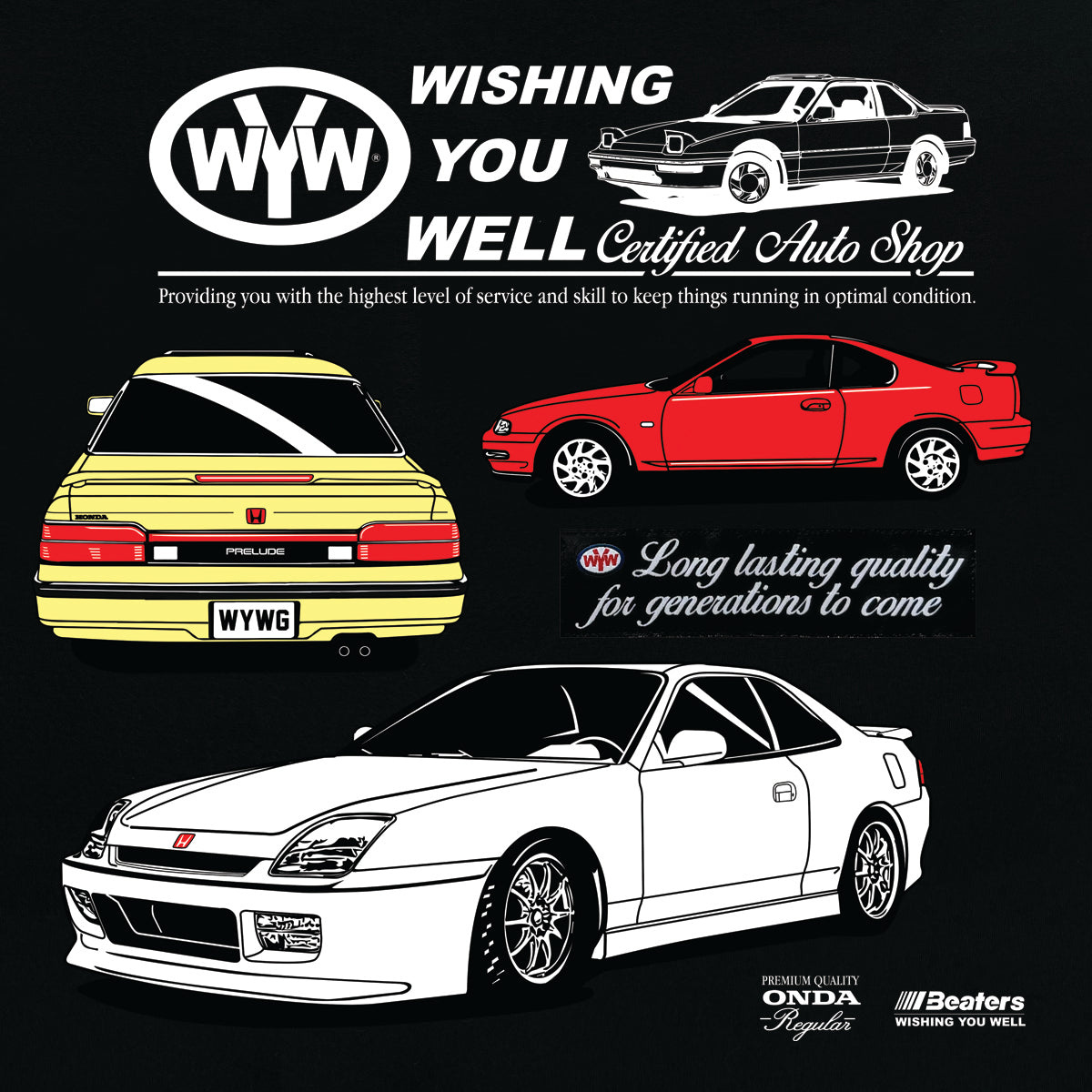 HONDA PRELUDE GEN. TEE (BLACK/GARMENT DYED)