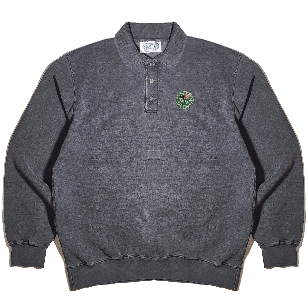 IVY ROSE RUGBY CREWNECK SWEATER (COAL/GARMENT DYED)